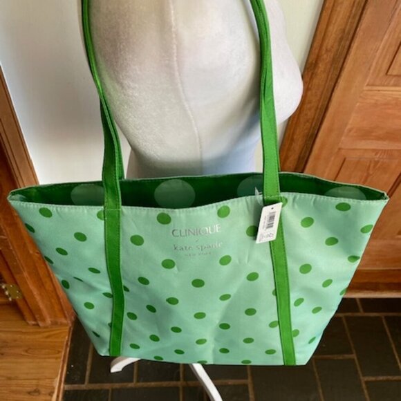 CLINIQUE X KATE SPADE Limited Edition Green Polka Dot Tote - Picture 13 of 16
